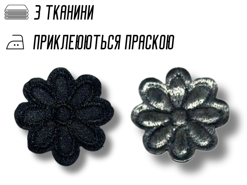 Аплікація для одягу нашивка №141 чорна ромашка 9шт/D:3см 4820001003026 фото