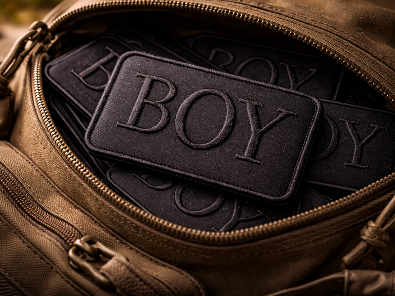Аплікація для одягу нашивка №219 чорний прямокутник BOY 9шт/7.5х5.5см 4820001003033 фото