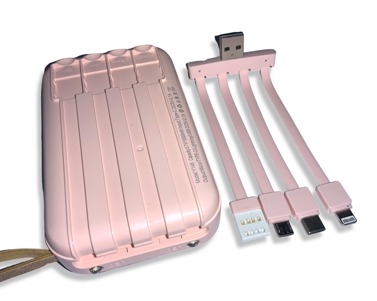 Power Bank Viaking Y148 10000 мАг портативний акумулятор зі світлодіодним дисплеєм ліхтариком та 4 кабелями Бузковий 4820001002749 фото