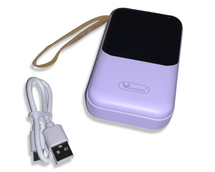 Power Bank Viaking Y148 10000 мАг портативний акумулятор зі світлодіодним дисплеєм ліхтариком та 4 кабелями Бузковий 4820001002749 фото