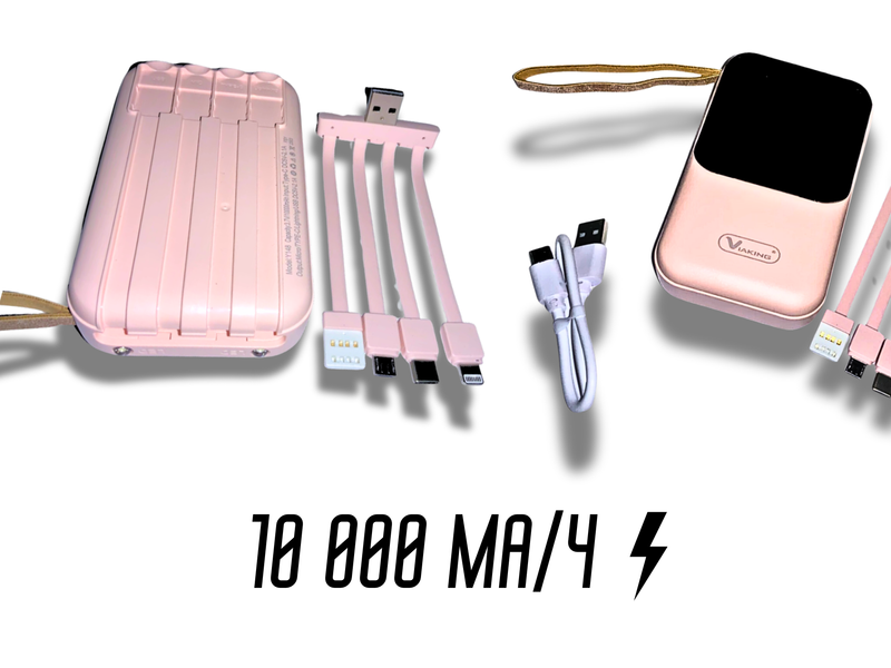 Power Bank Viaking Y148 10000 мАг портативний акумулятор зі світлодіодним дисплеєм ліхтариком та 4 кабелями Бузковий 4820001002749 фото