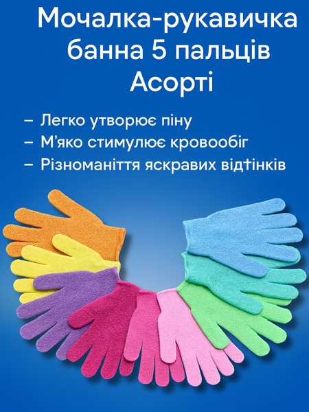 Мочалка-рукавичка банна 5 пальців Асорті 4820000000606 фото