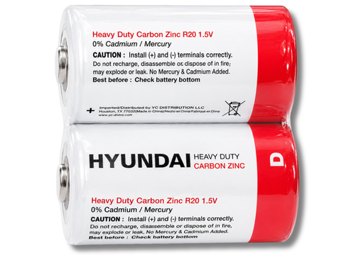 Батарейки Hyundai Heavy Duty R20 Карбон-Цинк, 1.5V, 3,42&times;6,15см/2шт 4820001003038 фото
