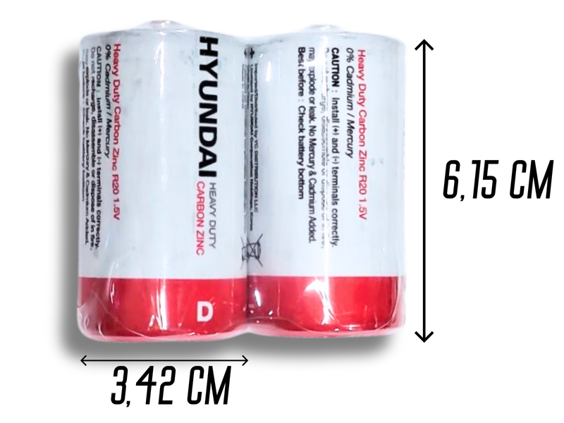Батарейки Hyundai Heavy Duty R20 Карбон-Цинк, 1.5V, 3,42&times;6,15см/2шт 4820001003038 фото