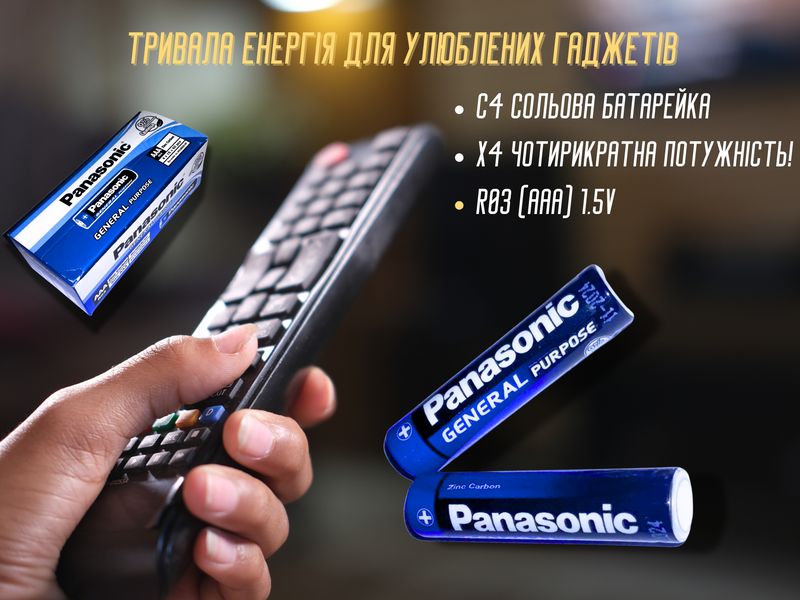Батарейка міні-пальчикова Panasonic R03/AAA/1.5V 1шт 4820001002243 фото