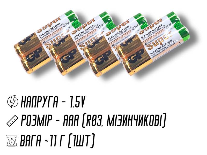 Батарейка мізинчикова алкалінова GP Super Alkaline, 1.5V, AAA 2шт 4820001002982 фото