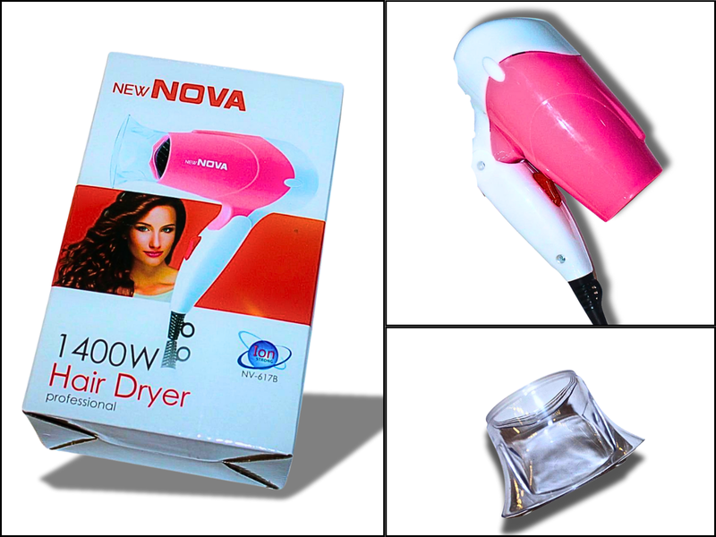 Фен дорожній розкладний для волосся з насадкою NOVA NV-617B/1400W/14см/19см 4820001002754 фото