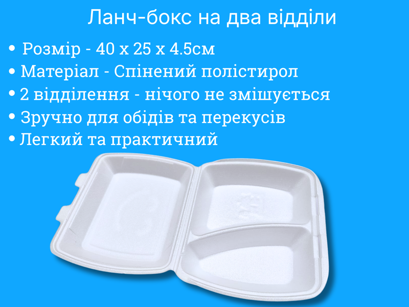 Ланч-бокс одноразовий на два відділи 40х25х4.5см 4820001003003 фото