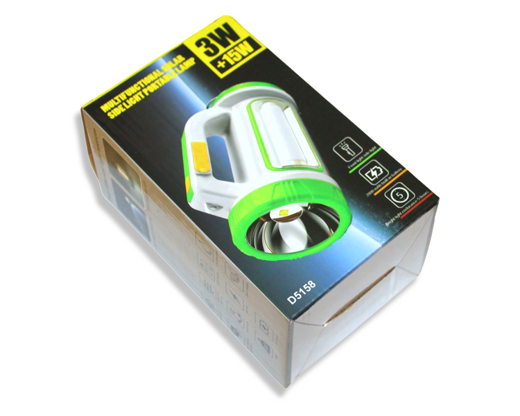 Ліхтар D-5158 ручний переносний на сонячній батареї PowerBank/USB/15Вт/18см/7.5см/3Вт/15Вт 4820001002743 фото