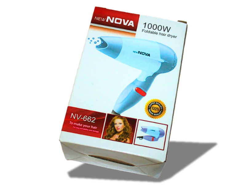 Фен дорожній розкладний для волосся з насадкою NOVA NV-662/1000W/13см/17см Блакитний 4820001002755 фото