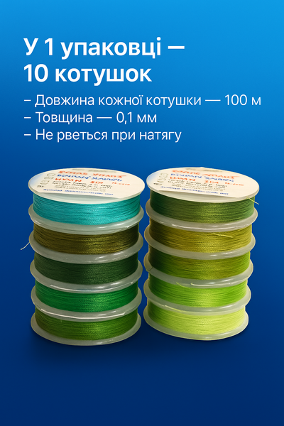 Нитки для бісеру TYTAN кольорові набір 10шт №2500/0.1мм/100м Мікс блакитно-синій 4820001002062 фото