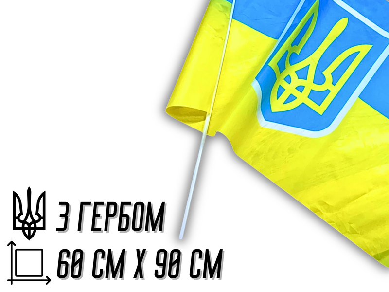 Прапор із флагштоком двосторонній UKRAINE 60х90см 4820000000933 фото