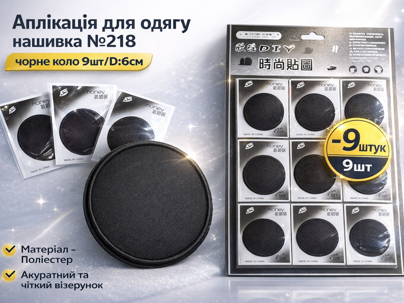 Аппликация для одежды нашивка №218 черный круг 9шт/D:6см 4820001003032 фото