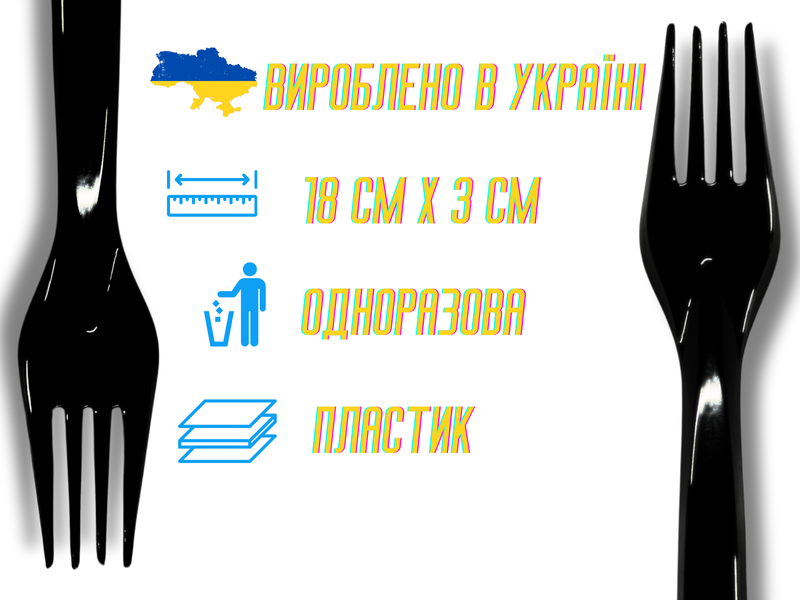 Виделка одноразова столова пластикова чорна 18см 4820001001767 фото
