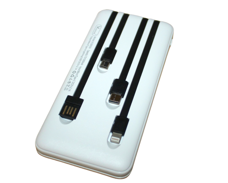 Power Bank Viaking GB059 10000 мАч портативный аккумулятор с фонариком индикатором зарядки и 4 кабелями Белый 4820001002751 фото