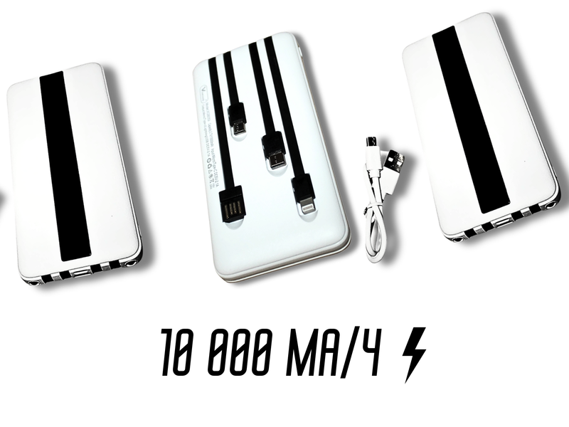 Power Bank Viaking GB059 10000 мАч портативный аккумулятор с фонариком индикатором зарядки и 4 кабелями Белый 4820001002751 фото